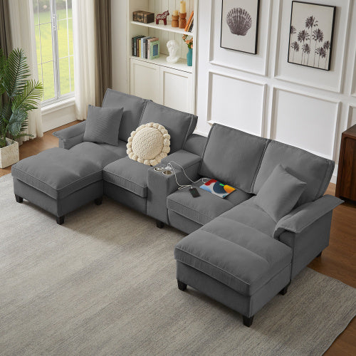 120 Modular Corduroy Sectional Sofa Bed With Storage Modern U-Shaped Design, 4-Seater, Perfect For Living Room, Apartment, Or Lounge, Featuring Cup Holders For Added Convenience