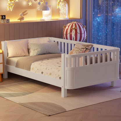 Twin Size Wood Platform Bed For Kids, Wood Low Profile Twin Bed With Rails For Girls And Boys, White Patented Design