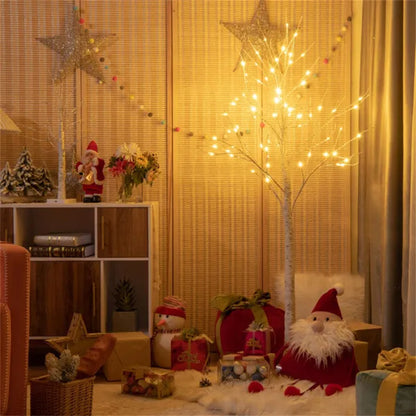 White 5FT LED Birch Tree - Lifelike Bark 72 Lights Flexible Branches 7.2ft Cord For Christmas