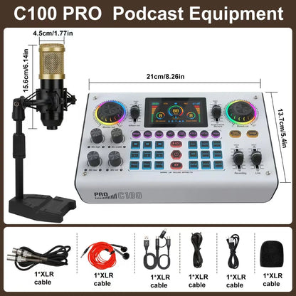 C100PRO Lightweight And Portable Digital Sound Card, Real-time Voice Changer, Intelligent Noise Reduction, And Instrument Reverberation