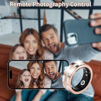 2025 New Smart Ring For Women, Health & Fitness Tracker With Heart Rate, Blood Oxygen, Sleep Monitoring, Elegant Rose Gold Design With Crystal Accents, IP68 Waterproof, Gesture Control