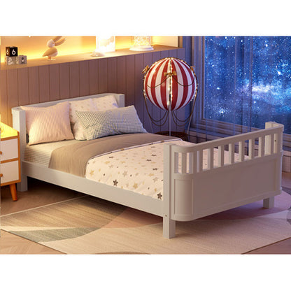 Twin Size Wood Platform Bed For Kids, Wood Low Profile Twin Bed With Rails For Girls And Boys, White Patented Design