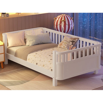 Twin Size Wood Platform Bed For Kids, Wood Low Profile Twin Bed With Rails For Girls And Boys, White Patented Design