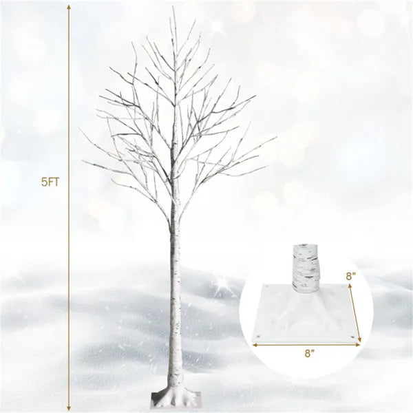 White 5FT LED Birch Tree - Lifelike Bark 72 Lights Flexible Branches 7.2ft Cord For Christmas