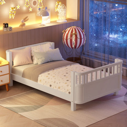 Twin Size Wood Platform Bed For Kids, Wood Low Profile Twin Bed With Rails For Girls And Boys, White Patented Design