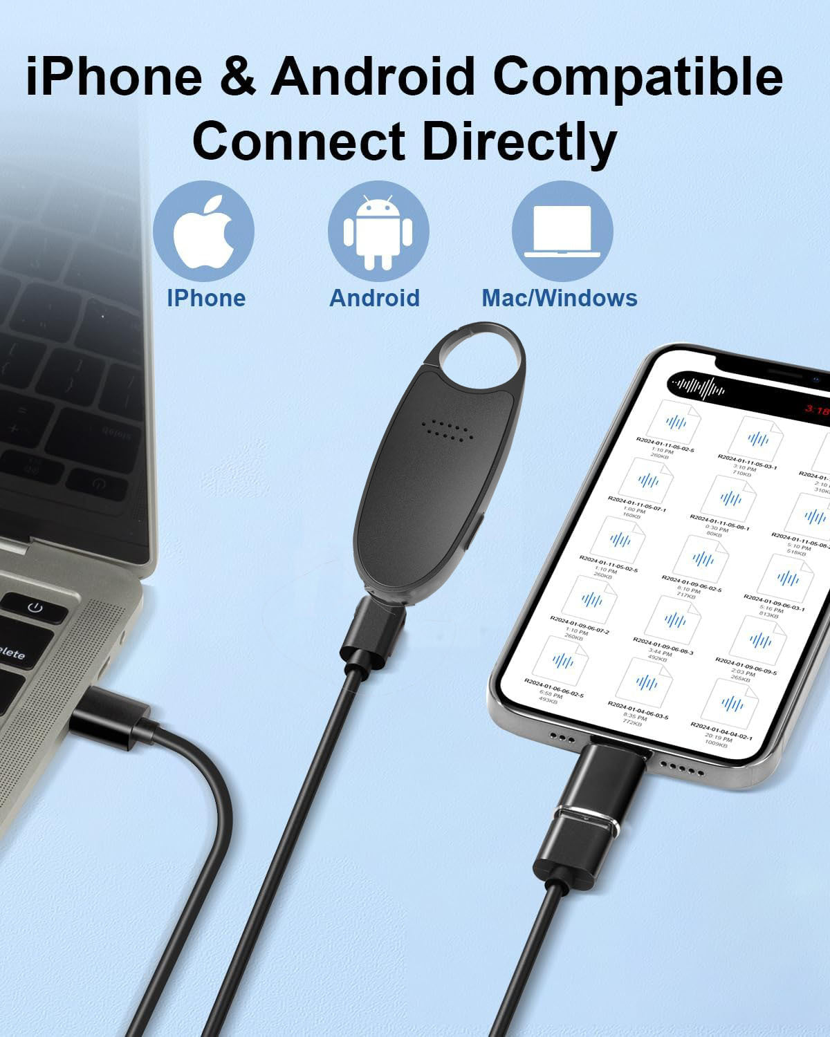 Digital Voice Activated Recorder With Playback, 4-in-1 Mini Magnetic Keychain Audio Recorder With AI Noise Cancelling, Small Voice Device For Lectures, Meetings