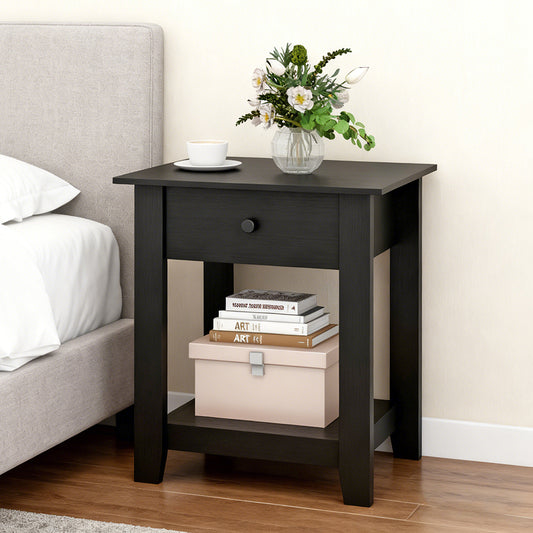 Nightstand With Drawer 3-Tier Modern Bedside Table With Open Shelf And Storage