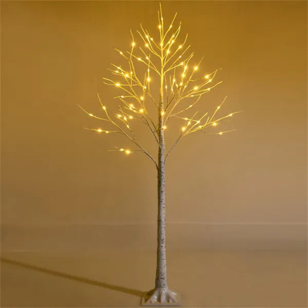 White 5FT LED Birch Tree - Lifelike Bark 72 Lights Flexible Branches 7.2ft Cord For Christmas