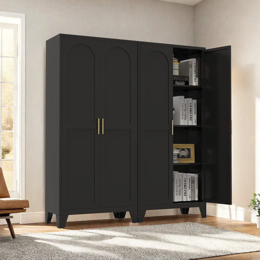 61'' 2 Shapely Doors Cabinet, Metal Storage Cabinet With Doors And Adjustable Shelves, For Bedroom, Living Room Black
