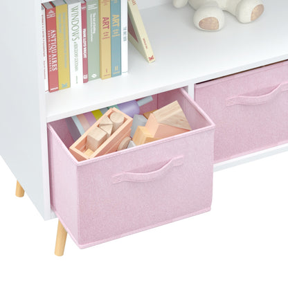 Kids Bookcase With Fabric Drawers, Children's Book Display & Toy Storage Cabinet