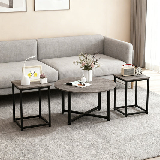 3-Piece Coffee Table Set Round Coffee Table And 2PCS Square End Tables