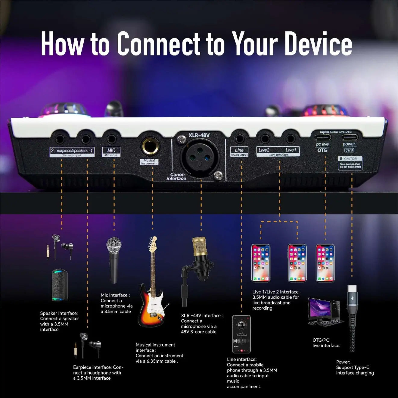 C100PRO Lightweight And Portable Digital Sound Card, Real-time Voice Changer, Intelligent Noise Reduction, And Instrument Reverberation