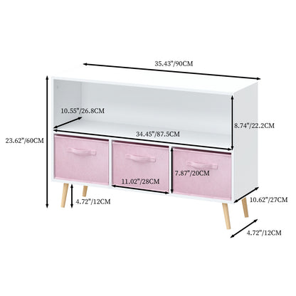 Kids Bookcase With Fabric Drawers, Children's Book Display & Toy Storage Cabinet